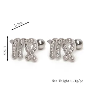 Boucles d'oreilles signe Vierge en argent avec pierres de zircone scintillantes