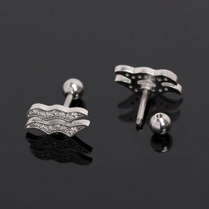 Silver Aquarius constellation stud earring with cubic zirconia and screw ball back