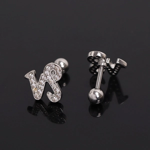 Polished silver Capricorn zodiac stud earrings with sparkling cubic zirconia on black background