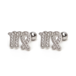 Boucles d'oreilles signe astrologique Vierge en argent avec zircons blancs et vis