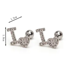 Boucles d'oreilles cœur en forme de L en acier inoxydable avec zircone et vis