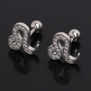 Boucles d'Oreilles Clous Signe du Zodiaque Lion en Acier Inoxydable Piercing avec Strass Incrusté Bijoux pour Hommes Femmes Accessoires