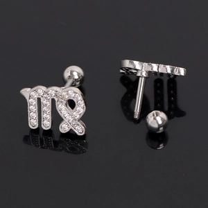 Boucles d'oreilles signe Vierge en argent avec zircons et fermoir à boule vissée