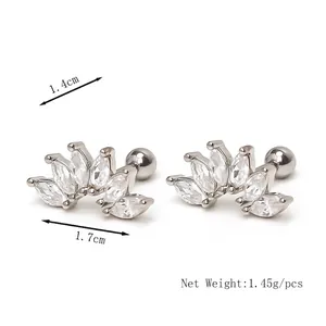 Marquise-cut cubic zirconia crown stud earrings in S925 silver with screw-back design