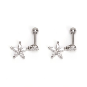 Polished stainless steel flower cartilage studs with marquise-cut marquise cubic zirconia
