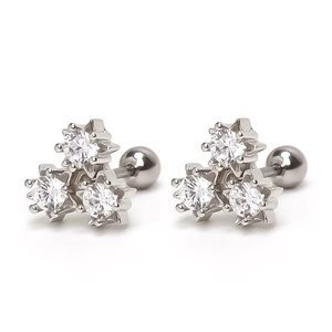 Surgical stainless steel flower stud earrings with sparkling cubic zirconia crystals