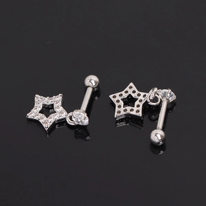 Star-shaped stainless steel stud earrings with clear zircon stones and screw-back balls