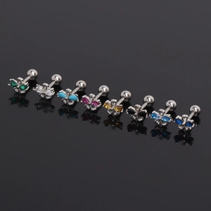 Boucles d'Oreilles Clous Fleur en Acier Inoxydable pour Femme Strass Colorés Fermoir à Vis Barbell Bijoux de Mode Quotidienne
