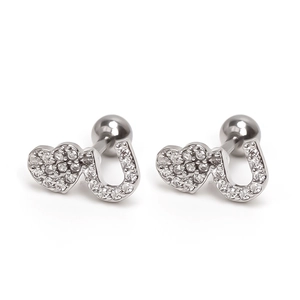 Boucles d'oreilles cœur et U en acier inoxydable avec zircons scintillants, argent
