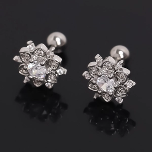 Stainless Steel Flower Stud Earrings Rhinestone Inlaid Floral Piercing Earring Small Flower Accessory For Unisex Jewelry