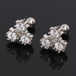 Stainless Steel Flower Cluster Rhinestone Stud Earrings Screw Ball Back Cartilage Piercing Jewelry For Unisex Fashion