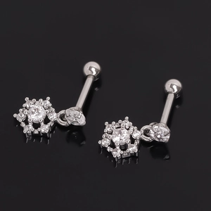Stainless Steel Snowflake Stud Earrings Silver Personality Rhinestone Inlaid Small Snow Winter Jewelry Accessories For Unisex