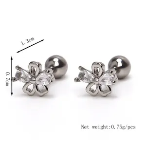 Boucles d'oreilles fleur en acier inoxydable avec zircon coloré et fermoir à vis