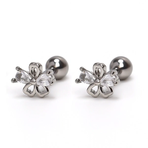 Boucles d'oreilles fleur en argent avec zircons et fermoir à vis sécurisé