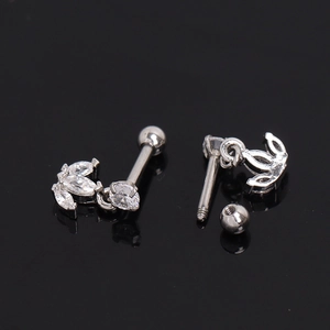 Sparkling silver stainless steel cartilage stud earrings with cubic zirconia teardrop detail