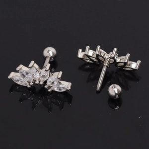 Crown marquise-cut crystal cartilage stud earring with secure screw back closure