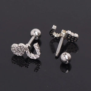 Boucles d'oreilles cœur fleur en acier inoxydable et zircon avec fermoir boule à vis piercing