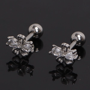 Boucles d'oreilles fleur en argent avec zircons colorés et fermoir à vis rond