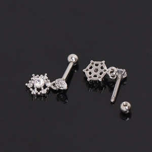 Silver snowflake stainless steel stud earrings with sparkling cubic zirconia crystals