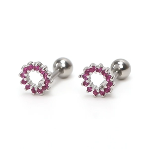 Boucles d'oreilles fleurs en zircon argenté avec pierres précieuses rose vif