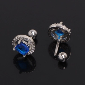 Orecchini a perno con zircone blu quadrato in acciaio inossidabile e chiusura a vite