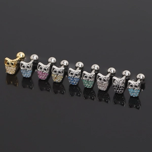 Boucles d'Oreilles Clous Chouette en Acier Inoxydable Pour Femmes Hommes Animal Incrusté de Strass Bijoux de Piercing d'Oreille