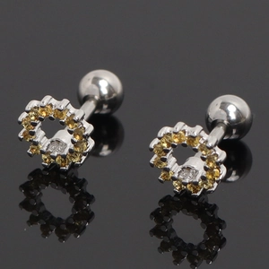 Boucles d'oreilles fleur en argent avec cristaux de zircone jaune et fermoirs boules
