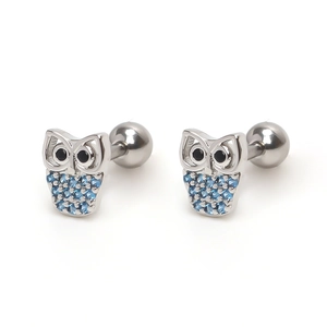 Boucles d'oreilles hibou en acier inoxydable avec cristaux bleus et fermoir à vis sécurisé