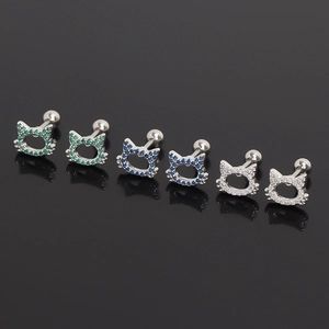 Boucles d'Oreilles Clous en Acier Inoxydable en Forme de Tête de Chat Avec Strass Brillants Bijoux Animaux Cadeau Pour Femme