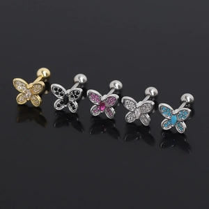 Orecchini a Bottone in Zirconia a Farfalla in Acciaio Inossidabile Gioielli per Piercing per Uomo Donna Stile Coreano
