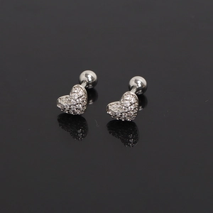 Silver stainless steel heart stud earrings with sparkling pavé stones and ball back