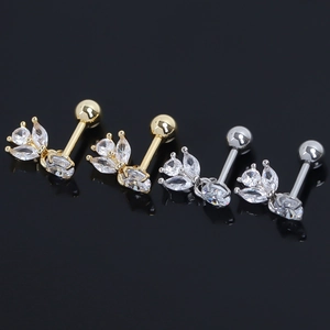 Luxury Stainless Steel Leaf Cluster Stud Earrings Vintage Marquise Rhinestone Inlaid Screw Ball Back Barbell Jewelry