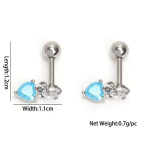Minimalist heart-shaped sapphire earrings in stainless steel with 1.2cm size display