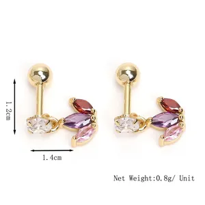 Three-leaf clover stud earrings in 18K gold stainless steel with colorful zircon stones
