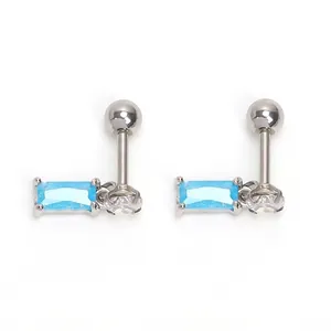 Minimalist stainless steel blue sapphire stud earrings with screw ball backs for women