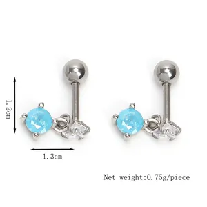Minimalist stainless steel screw back stud earrings with blue sapphire and zircon accents