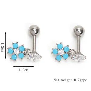 Stainless steel plum sapphire earrings with white zircon drop for women