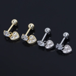 Stainless Steel Heart Screw Back Stud Earrings For Women Rhinestone Ear Bone Piercing Jewelry Gold Silver Plated Small Heart Studs