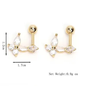 Boucles d'oreilles papillon minimalistes dorées ornées de zircons blancs brillants