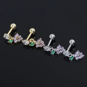 Boucles d'Oreilles Clous en Acier Inoxydable Forme de Raisin Avec Strass Violet et Vert pour Femme Cadeau Bijoux