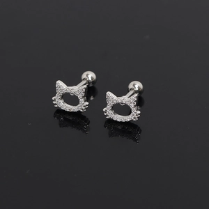 Détail macro de boucles d'oreilles chat en acier inoxydable avec zircons blancs