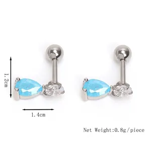 Minimalist stainless steel blue sapphire teardrop stud earrings, 1.2cm height and 1.4cm width