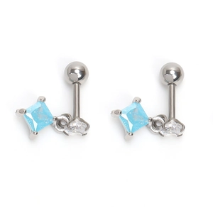 Minimalist stainless steel rhombus blue stone stud earrings with screw back closure