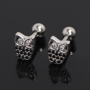 Boucles d'oreilles hibou en acier inoxydable avec zircons noirs et blancs et vis