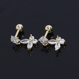 Boucles d'oreilles papillon dorées avec zircons et fermoirs à vis de sécurité