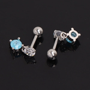 Minimalist stainless steel stud earrings with blue and clear round sapphire stones