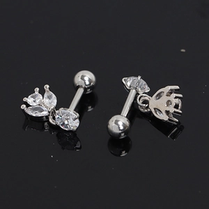 Retro stainless steel stud earrings with marquise zirconia and screw back closure