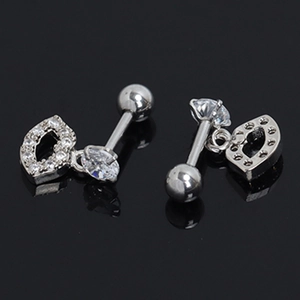 Sparkling silver lip shaped stud earrings with micro paved cubic zirconia stones