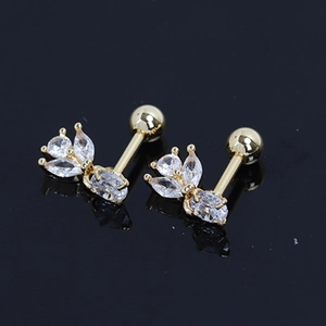 Vintage gold-plated stainless steel stud earrings featuring cluster zircon petal designs