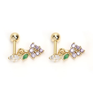 Boucles d'oreilles raisin minimalistes avec zircons violets et fermoir doré à vis